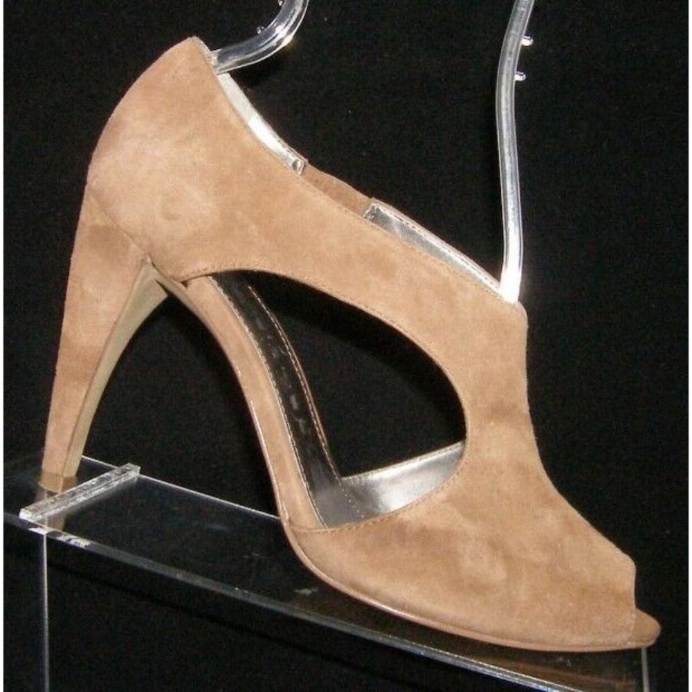 Marc Fisher Clover brown suede peep toe elastic slip on heels 8M